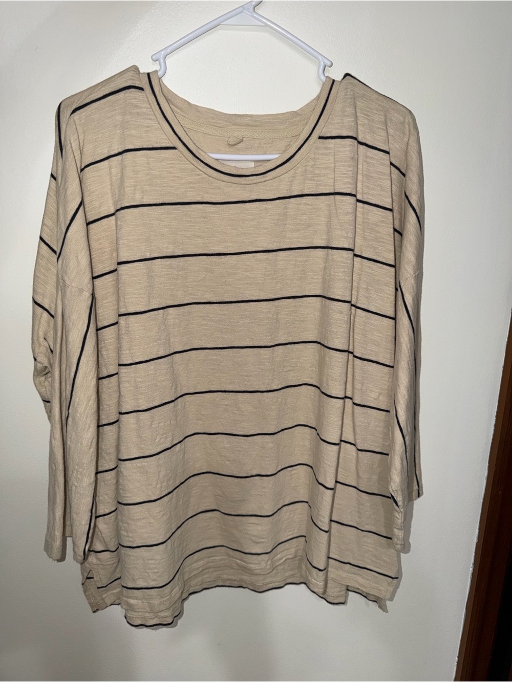 Lou & Grey Beige Long Sleeve Top with navy Stripes